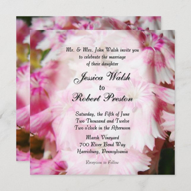 Pink Floral Wedding Invitations (Front/Back)