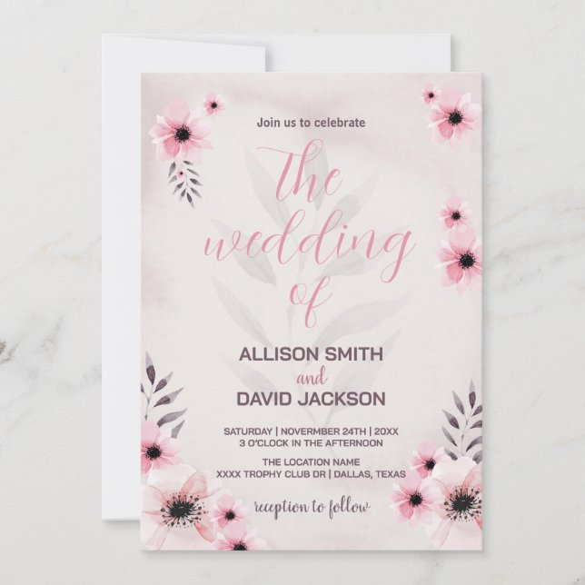 Pink Floral Wedding Invitations (Front)