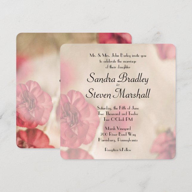 Pink Floral Wedding Invitations (Front/Back)