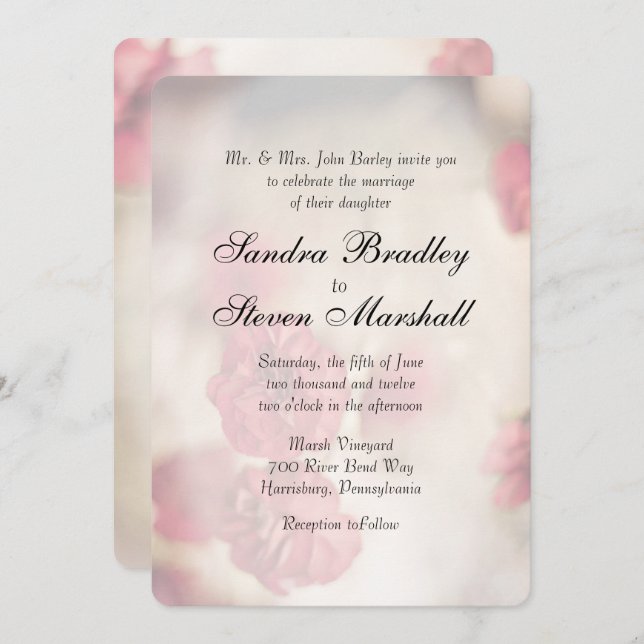 Pink Floral Wedding Invitations (Front/Back)