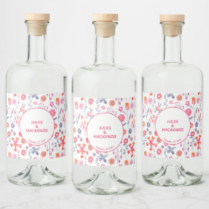 Pink Floral Wedding Liquor Bottle Label