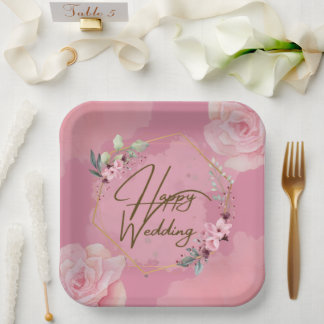 Pink Floral Wedding Paper Plates