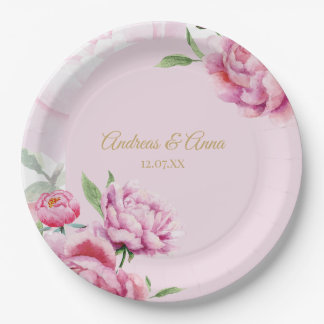 Pink Floral Wedding  Paper Plates