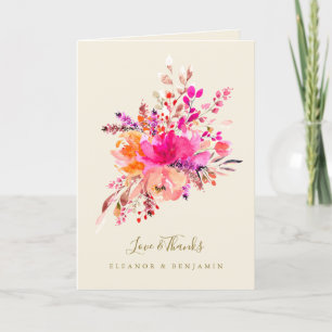 Pink Floral Wedding Photo Custom Message Folded Letterpress Thank You Card