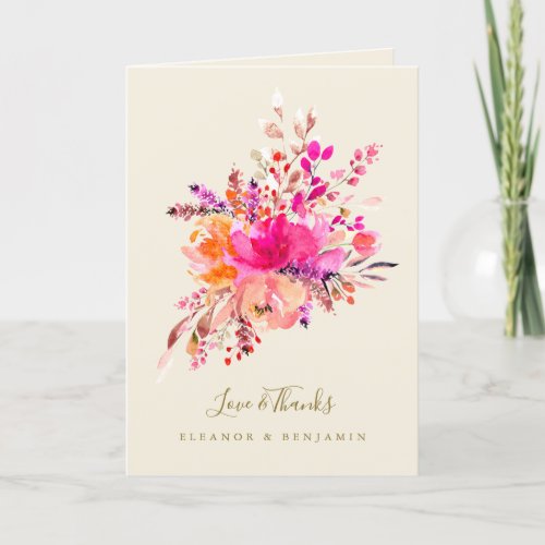 Pink Floral Wedding Photo Custom Message Folded Thank You Card
