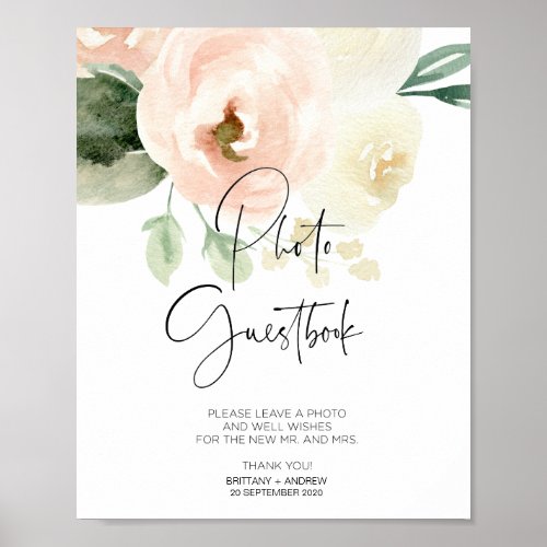 Pink Floral Wedding Photo Guest Book Sign