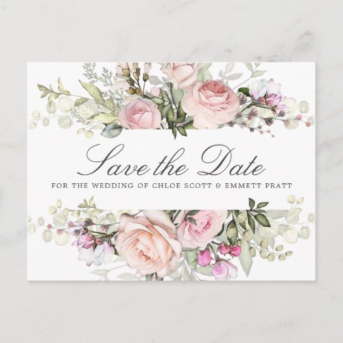 Pink Floral Wedding Photograph Save the Date Invitation Postcard