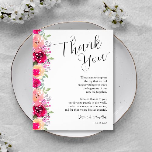 Pink Floral Wedding Plate Thank You Flyer