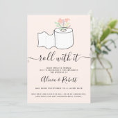 Pink floral wedding postponed roll with it invitation (Standing Front)