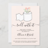 Pink floral wedding postponed roll with it invitation (Front)