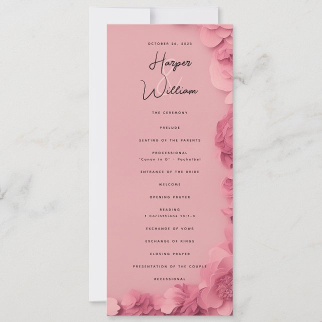 pink floral wedding program (Front)