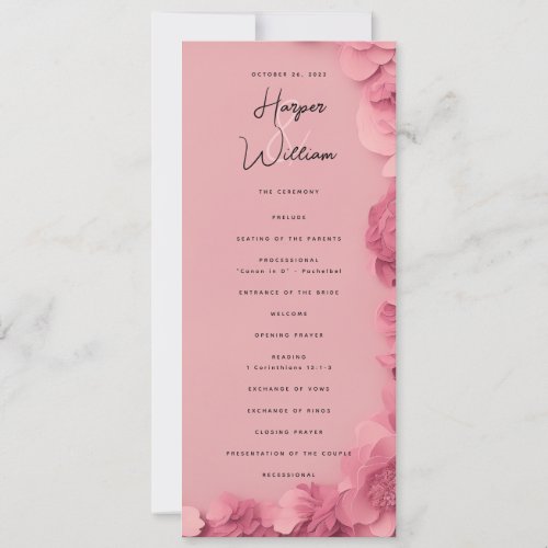 pink floral wedding program
