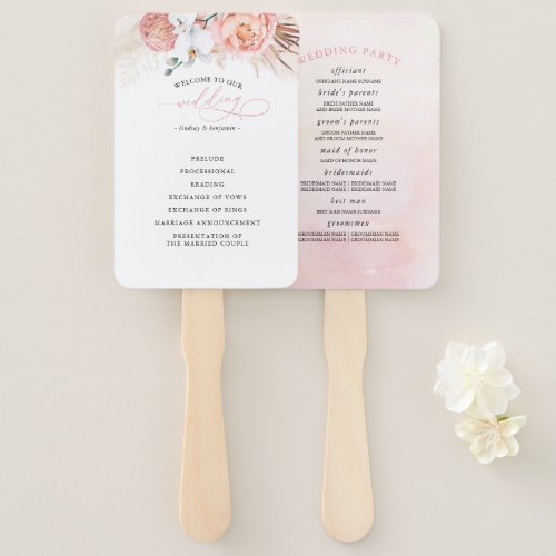 Pink Floral Wedding Program Hand Fan