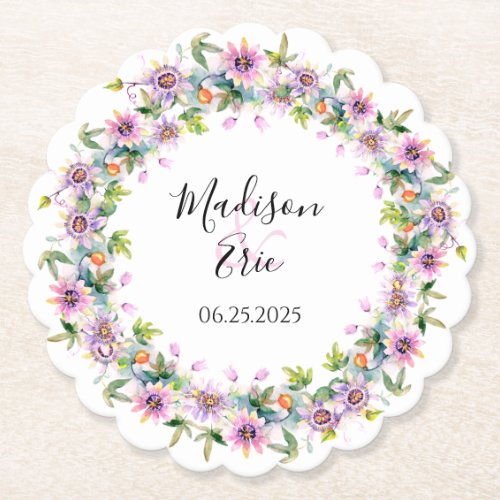 Pink Floral Wedding Reception Paper Coaster