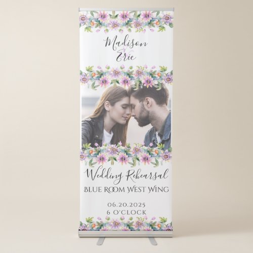 Pink Floral Wedding Rehearsal Dinner Photo Retractable Banner