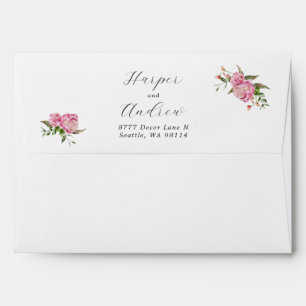 Pink Floral Wedding Return Address Envelope