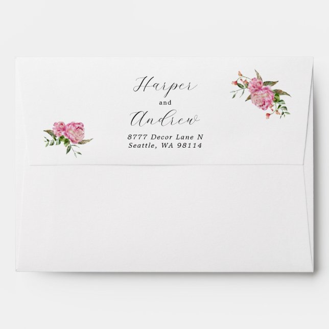 Pink Floral Wedding Return Address Envelope (Back (Top Flap))