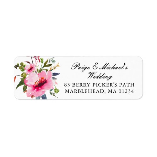 Pink Floral Wedding Return Address Label