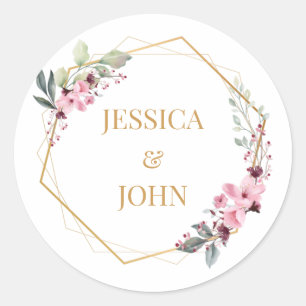 Pink Floral Wedding Round Sticker