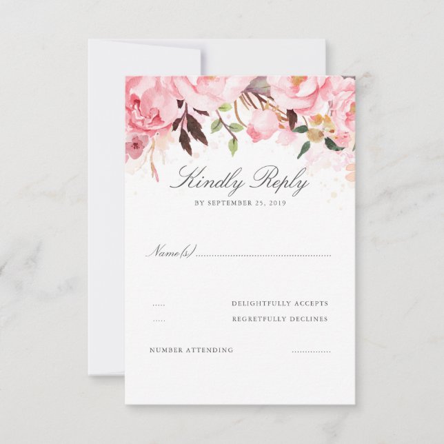 Pink Floral Wedding RSVP (Front)