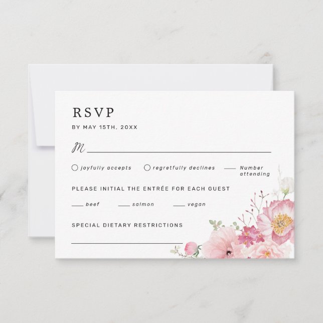 Pink Floral Wedding RSVP Card (Front)