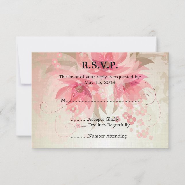 Pink Floral Wedding RSVP Card (Front)