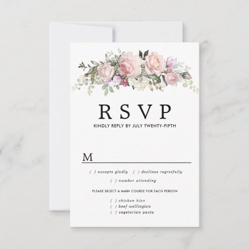 Pink Floral Wedding RSVP Card Meal Options