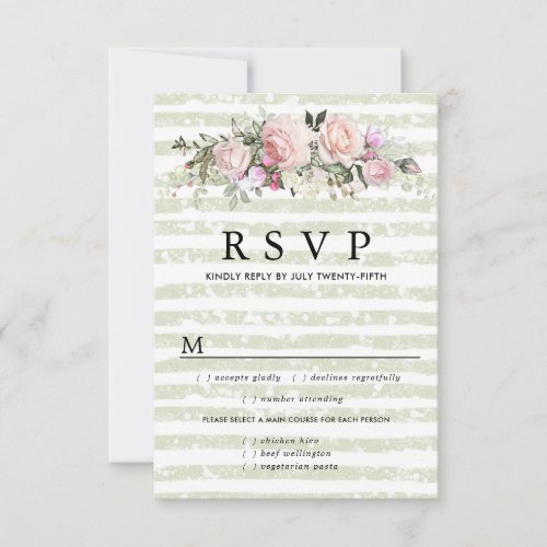 Pink Floral Wedding RSVP Card Meal Options