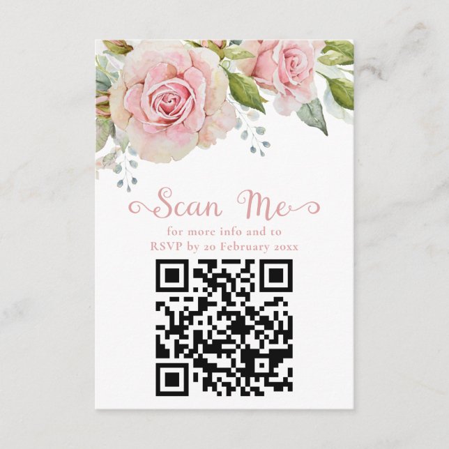 Pink Floral Wedding RSVP QR Enclosure Card (Front)