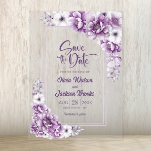 Pink Floral Wedding Save the Date Acrylic Invitations