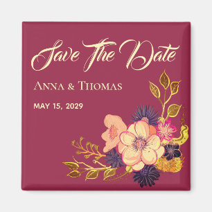 Pink Floral Wedding Save The Date Invitation Magnet