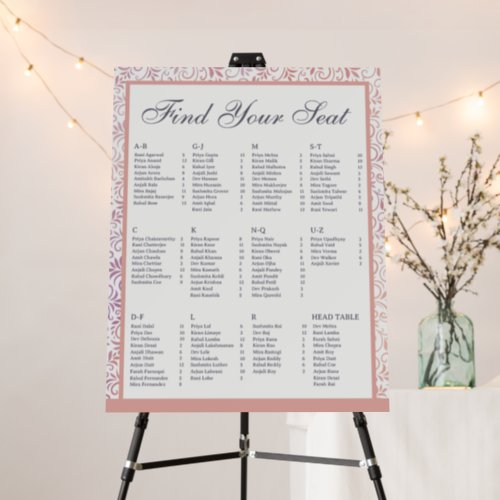 Pink Floral Wedding Seating Chart w Table Numbers Foam Board