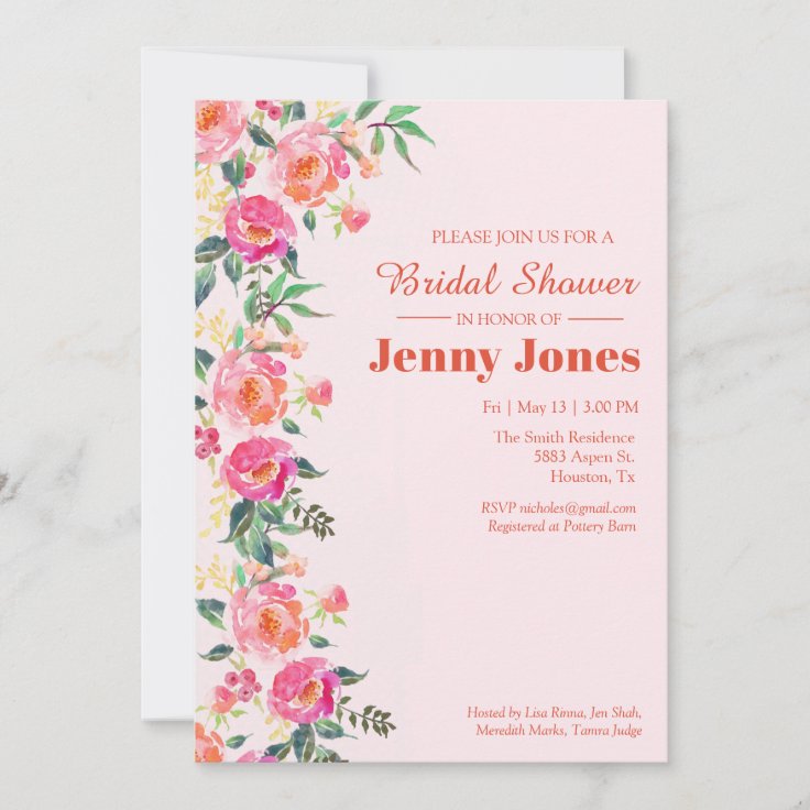 Pink Floral Wedding Shower Invitation Zazzle