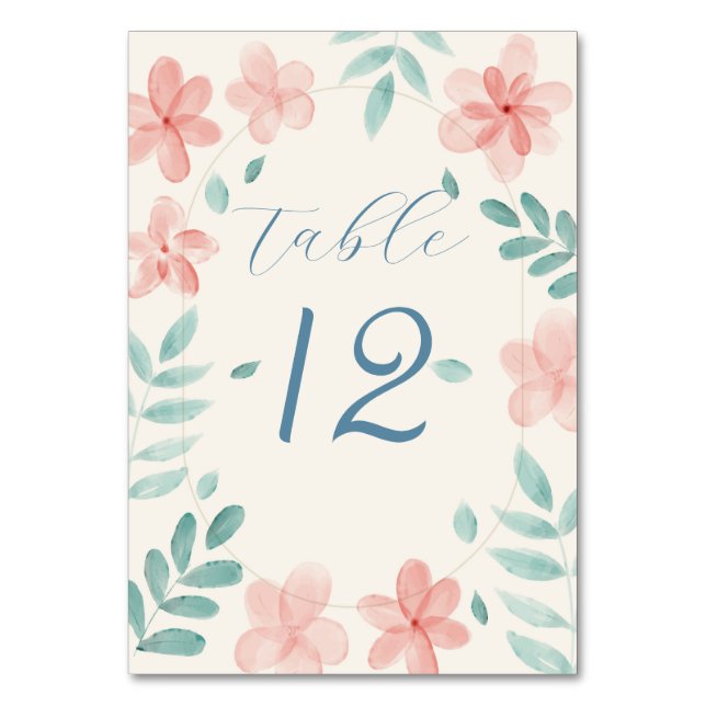 Pink Floral Wedding Table Number Card Place card (Front)