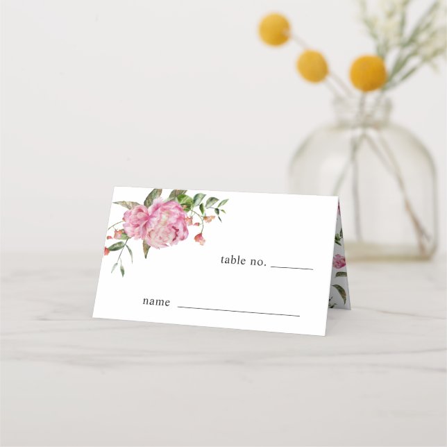 Pink Floral Wedding Table Number Place Card (Front)