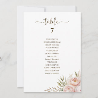 Pink Floral Wedding Table Number Seating Chart