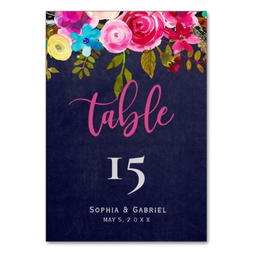 Pink Floral Wedding Table Numbers Double Sided
