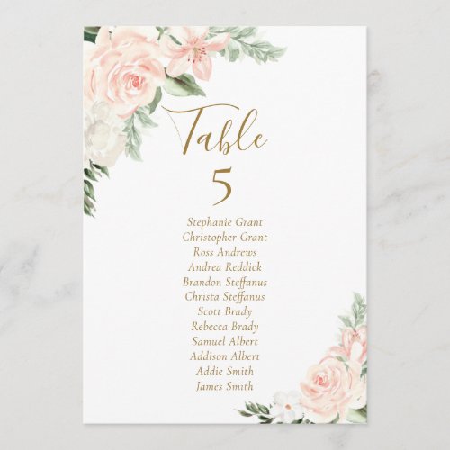 Pink Floral Wedding Table Seating Chart Cards