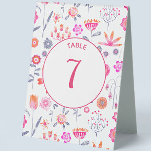 Pink Floral Wedding Table Tent