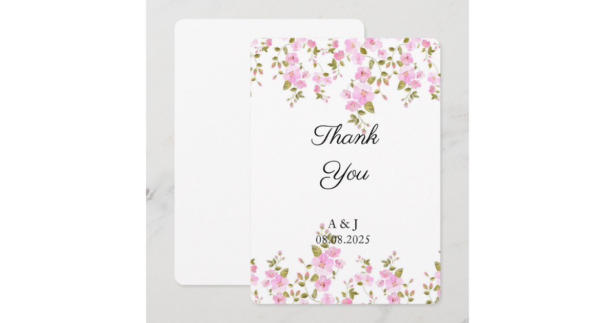 PINK FLORAL WEDDING THANK YOU CARD | Zazzle