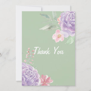Pink floral wedding thank you card