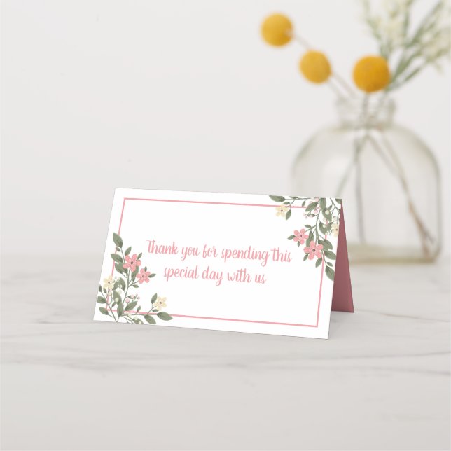 Pink Floral Wedding Thank You Flowers Party Place Card (Front)