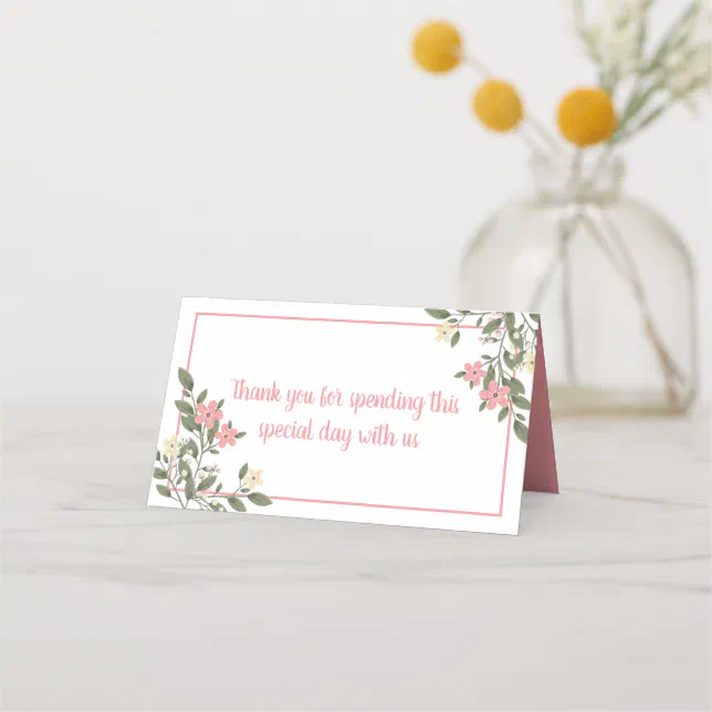 Pink Floral Wedding Thank You Flowers Party Place Card Zazzle