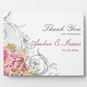 Pink Floral Wedding Thank You Table Sign Plaque