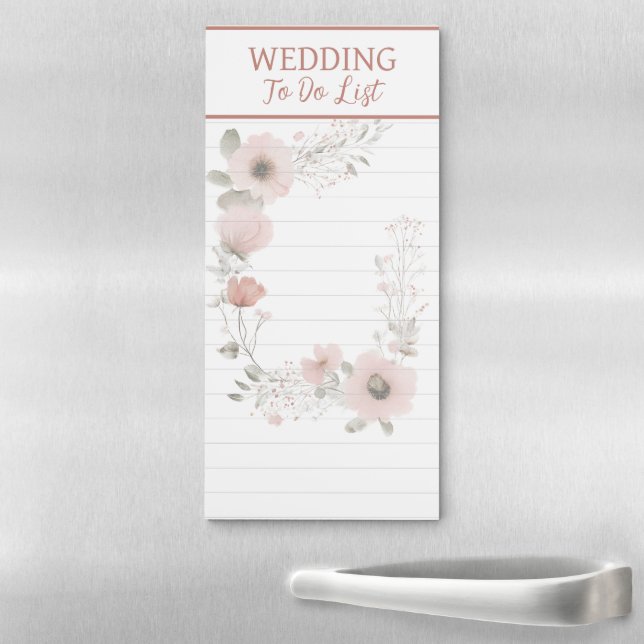 Pink Floral  Wedding To Do List Magnetic Notepad (In Situ)