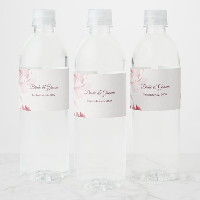 Pink Floral Wedding Water Bottle Label (Bottles)