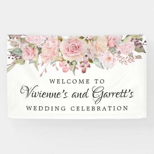 Pink Floral Wedding Welcome Banner