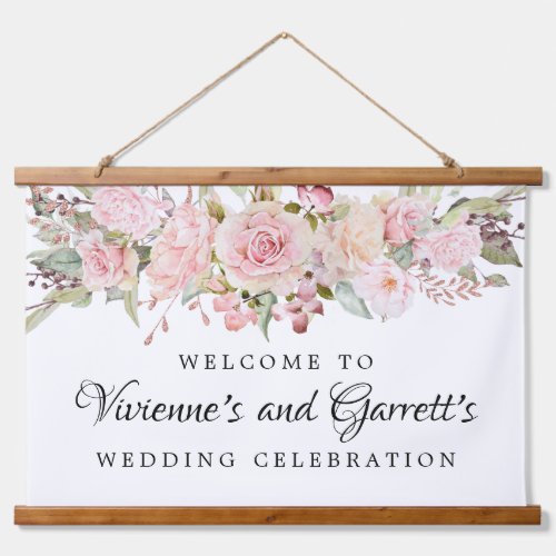 Pink Floral Wedding Welcome Hanging Tapestry