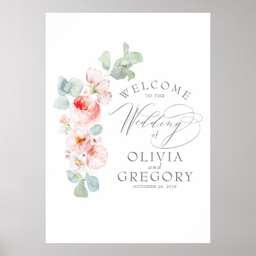 Pink Floral Wedding Welcome Sign