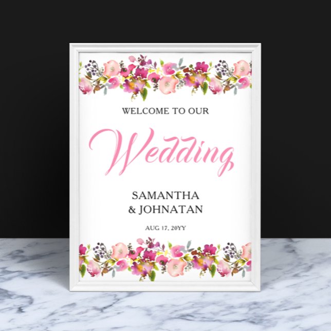Pink Floral Wedding Welcome Sign Poster (Creator Uploaded)